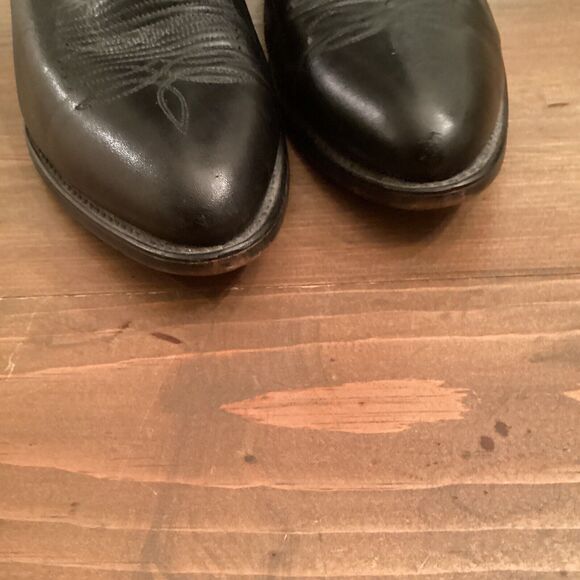 BLACK LEATHER PULL ON WESTERN COWBOY RIDING  MENS BOOTS SIZE 10 USA MADE VINTAGE - Picture 8 of 10